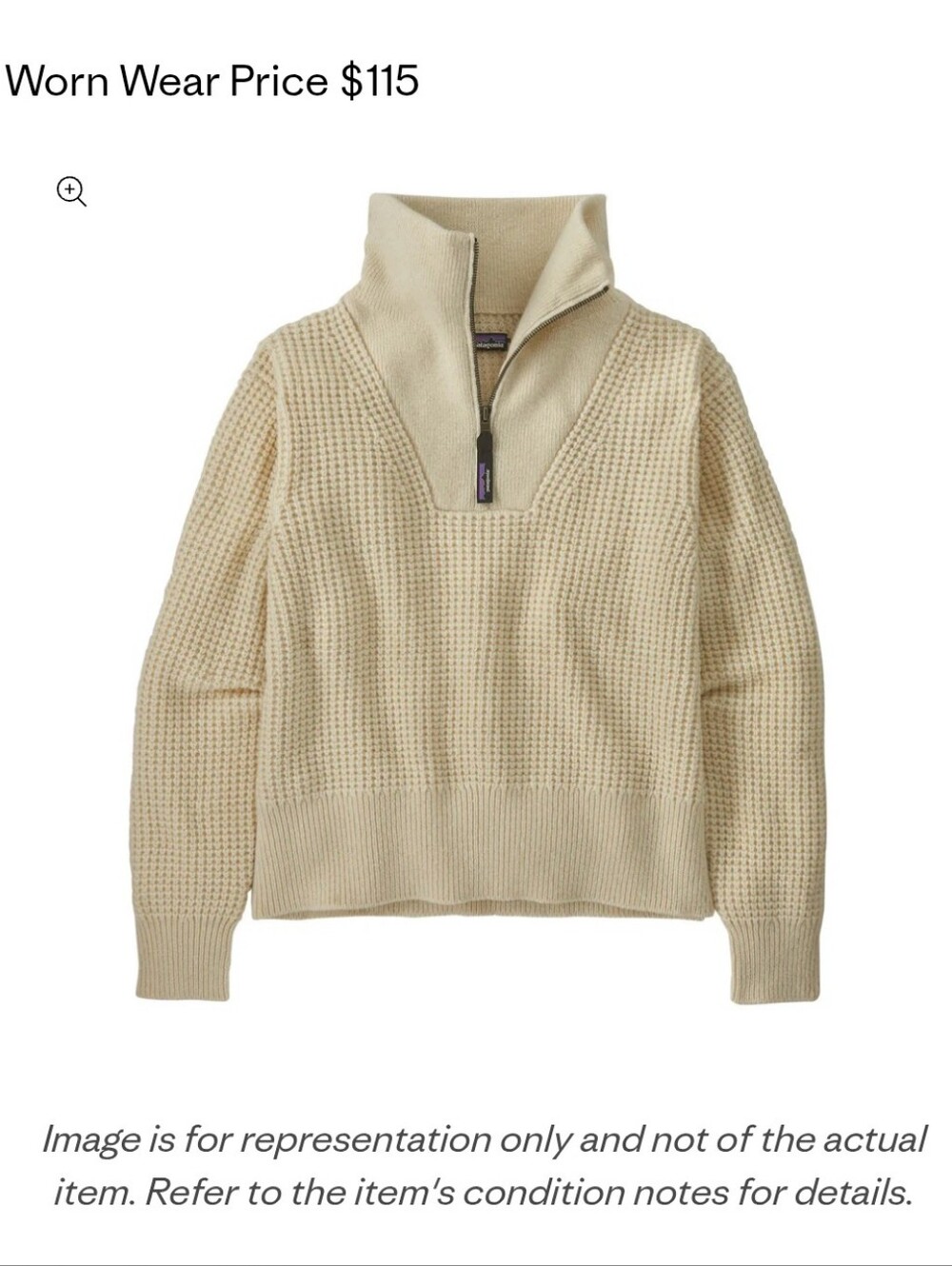 Patagonia Dyno White Recycled Wool-Blend 1/4-Zip Sweater Size M